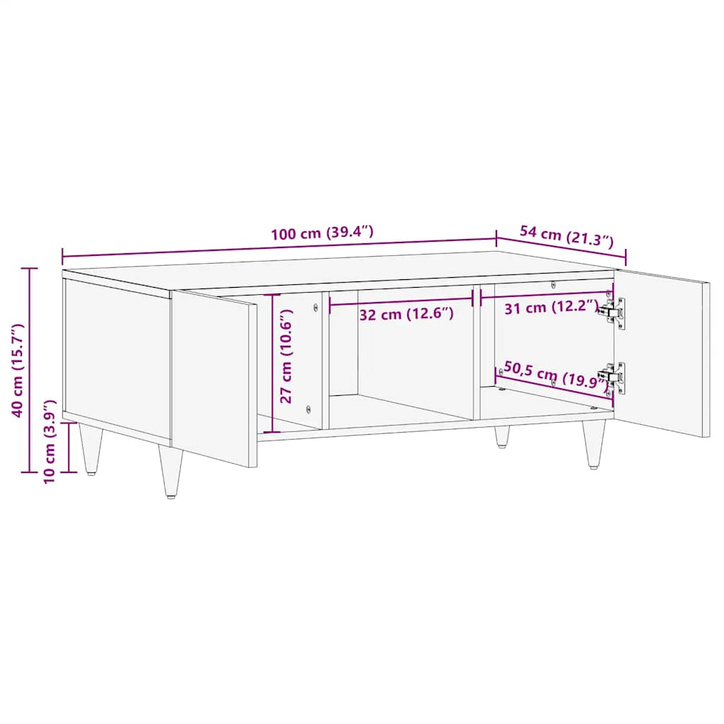 vidaXL Mesa de centro madera maciza de mango gris claro 100x54x40 cm