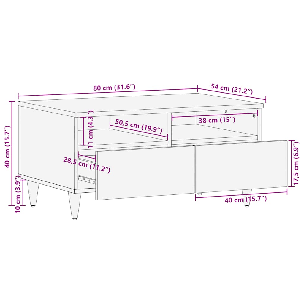 vidaXL Mesa de centro madera maciza de mango gris claro 80x54x40 cm