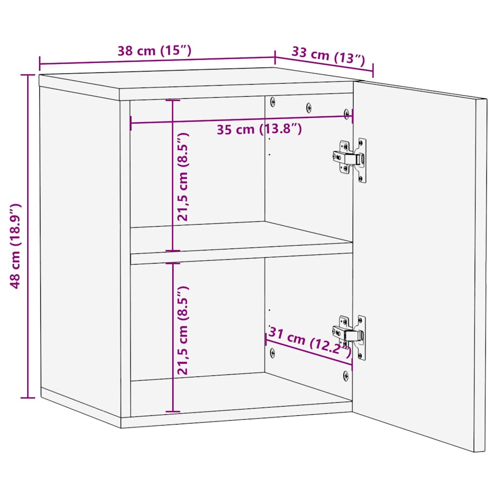 vidaXL Armario de baño de pared madera maciza de mango 38x33x48 cm