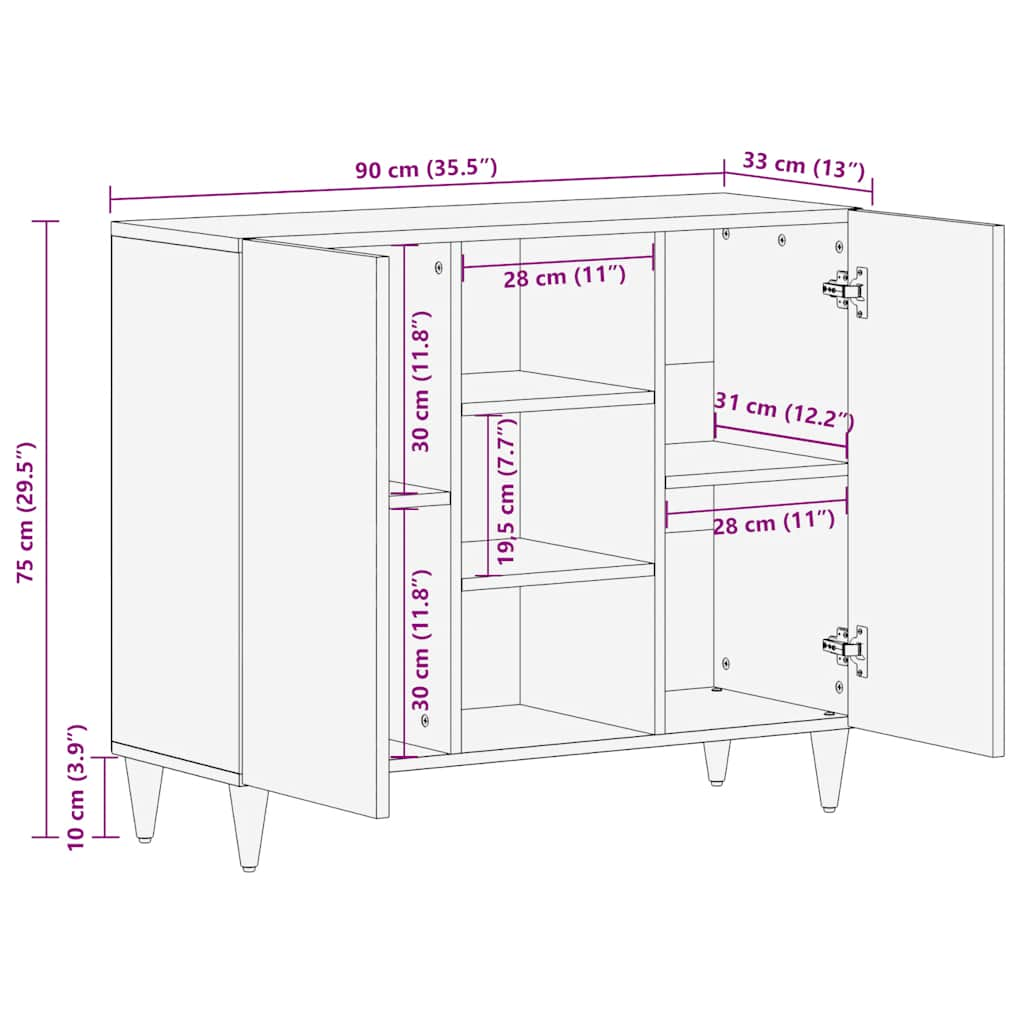 vidaXL Aparador 90x33x75 cm madera maciza mango