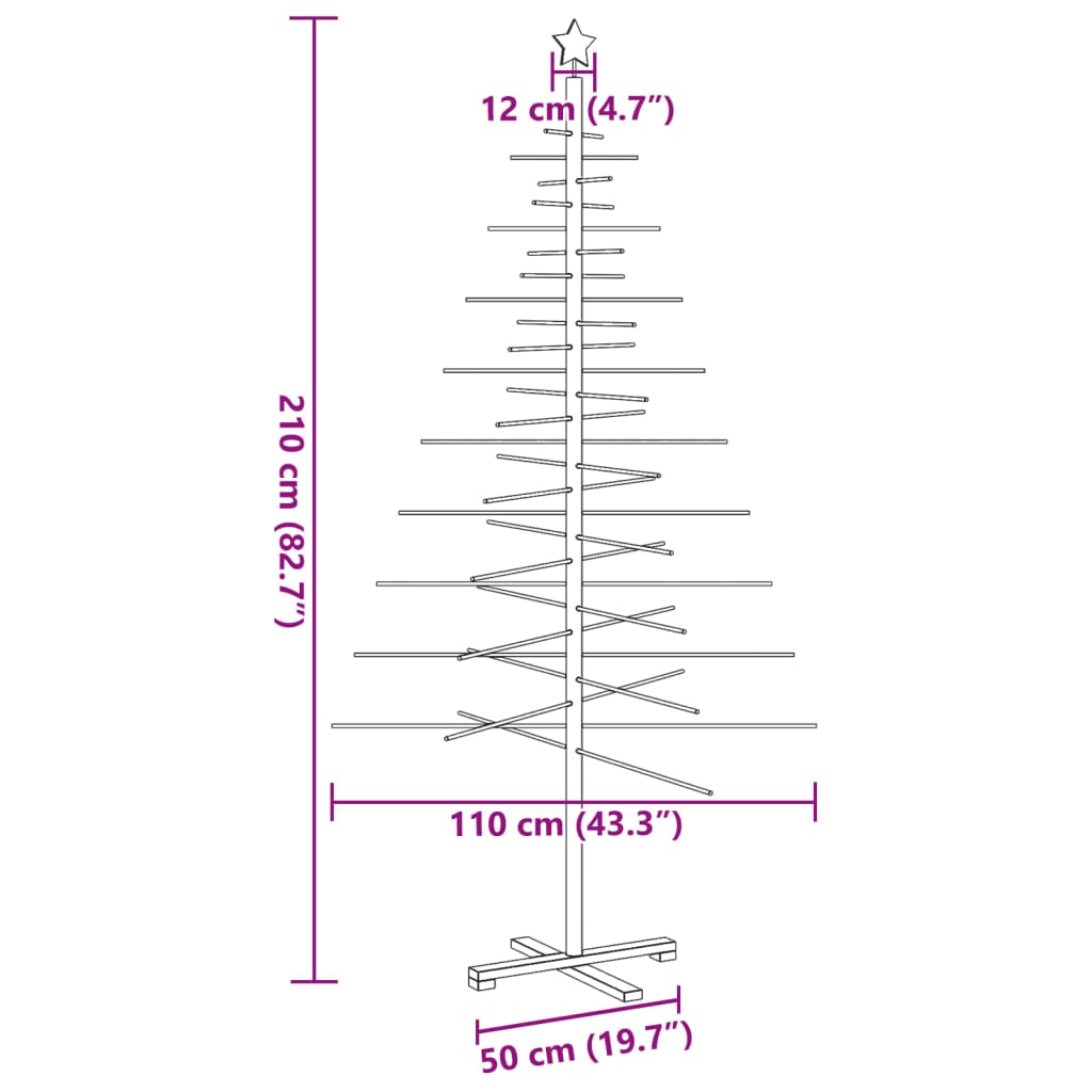 vidaXL Árbol de Navidad de madera de adorno madera maciza pino 210 cm