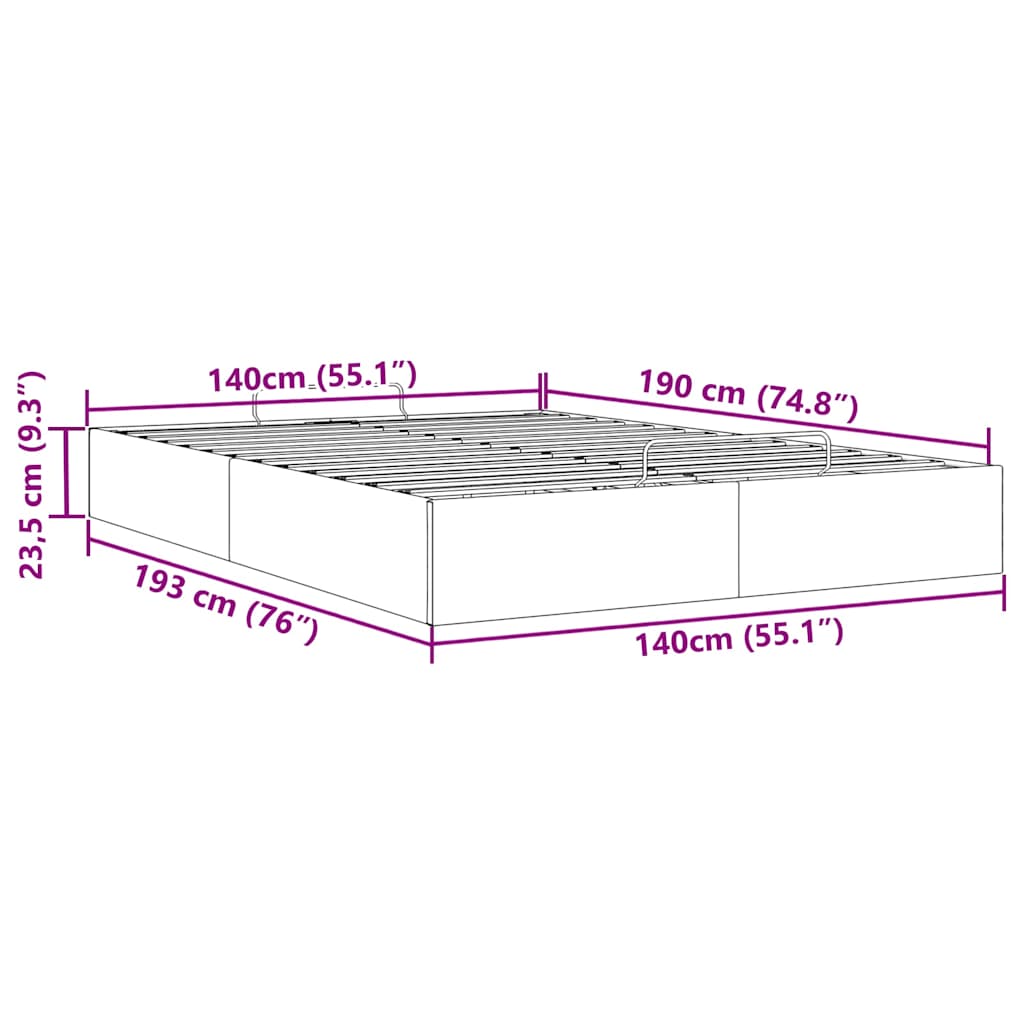 vidaXL Estructura de cama otomana sin colchón negro 140x190 cm