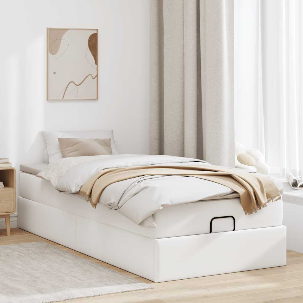 vidaXL Estructura cama otomana colchón cuero sintético blanco 80x200cm