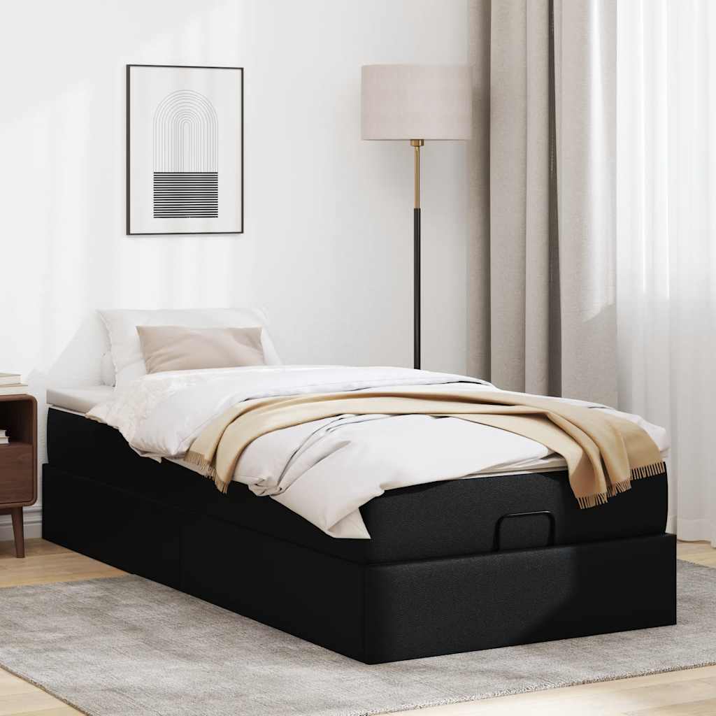 vidaXL Estructura cama otomana colchón cuero sintético negra 90x190 cm