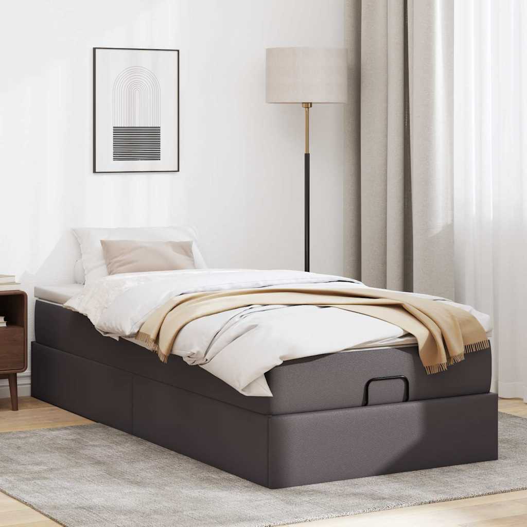 vidaXL Estructura cama otomana colchón cuero sintético gris 90x190 cm