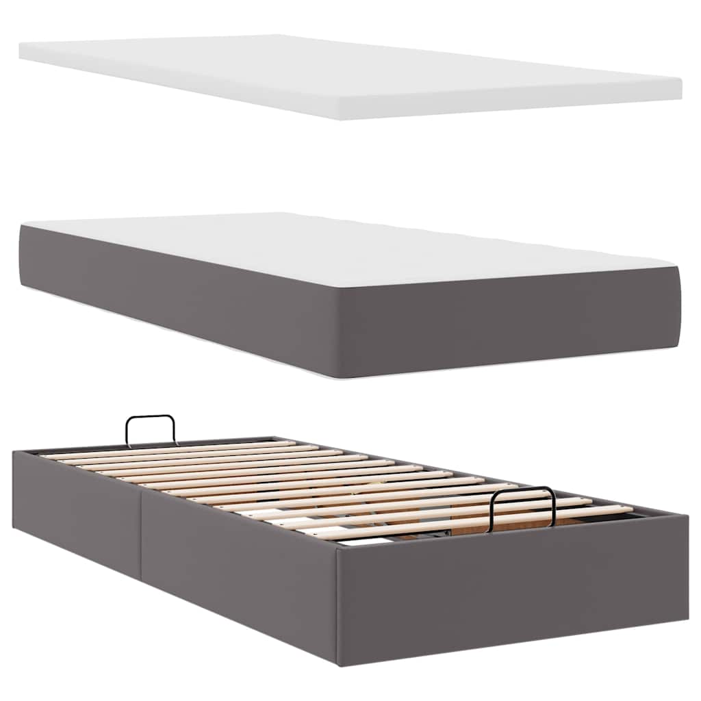 vidaXL Estructura cama otomana colchón cuero sintético gris 90x190 cm