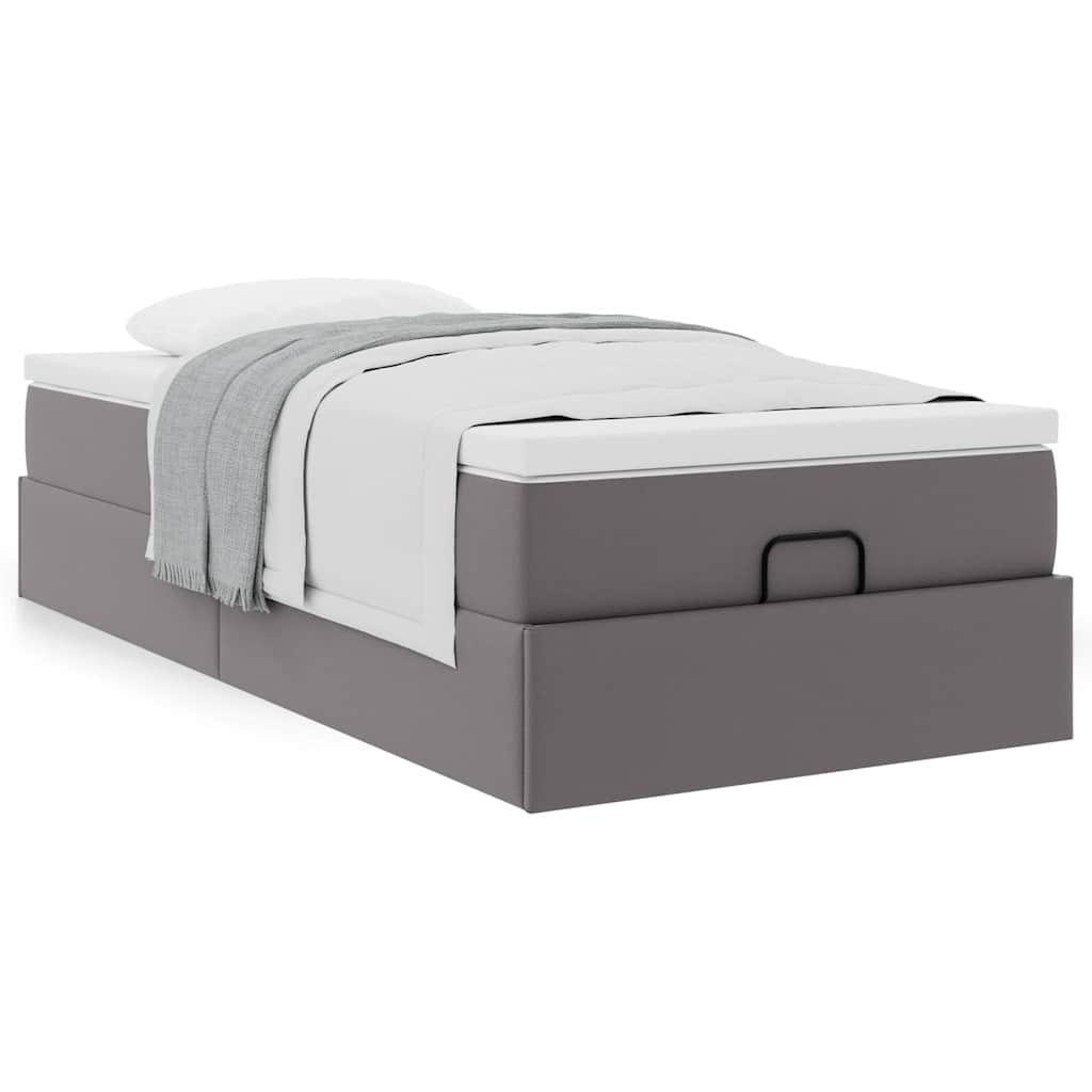 vidaXL Estructura cama otomana colchón cuero sintético gris 90x190 cm