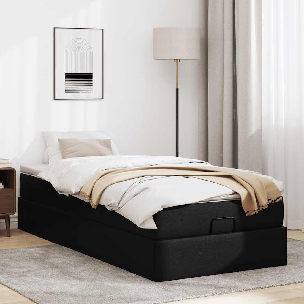 vidaXL Estructura cama otomana colchón cuero sintético negro 90x200 cm