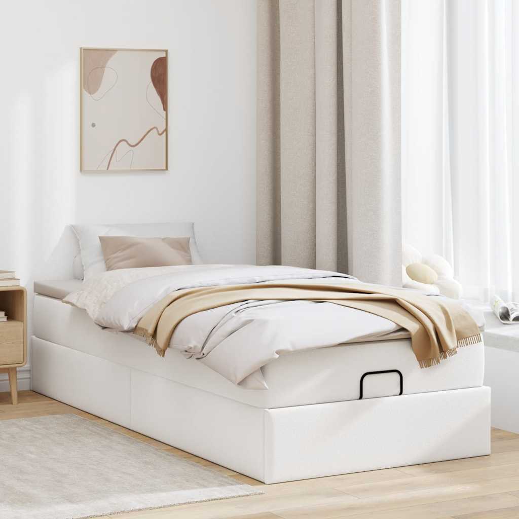 vidaXL Estructura cama otomana colchón cuero sintético blanco 90x200cm