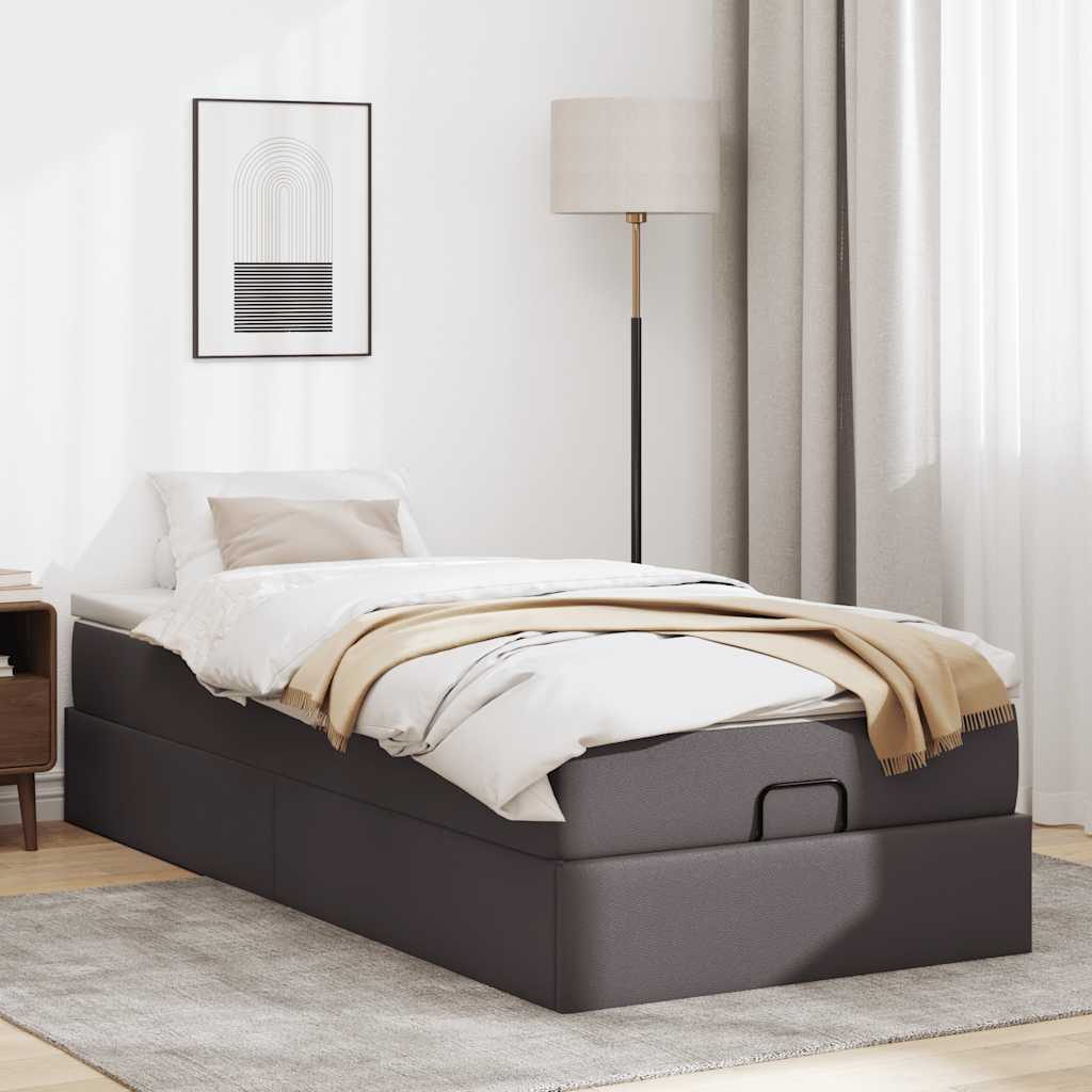 vidaXL Estructura cama otomana colchón cuero sintético gris 90x200 cm