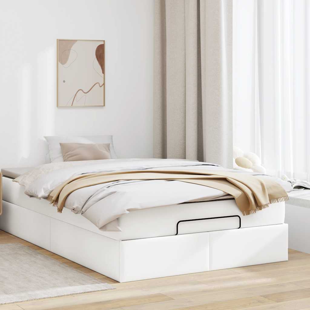 vidaXL Estructura cama otomana colchón cuero sintético blanco