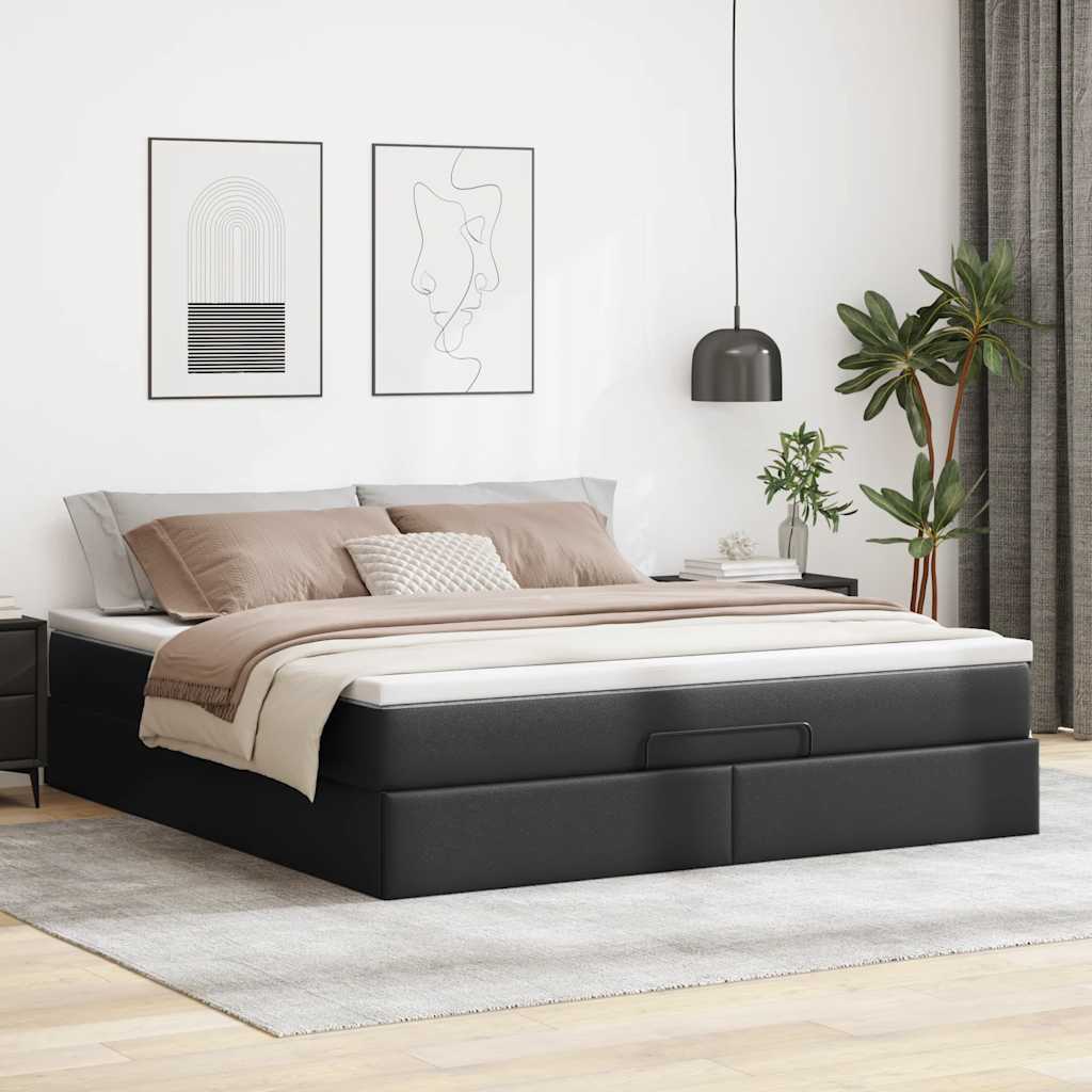 vidaXL Estructura cama otomana colchón cuero sintético negro 160x200cm