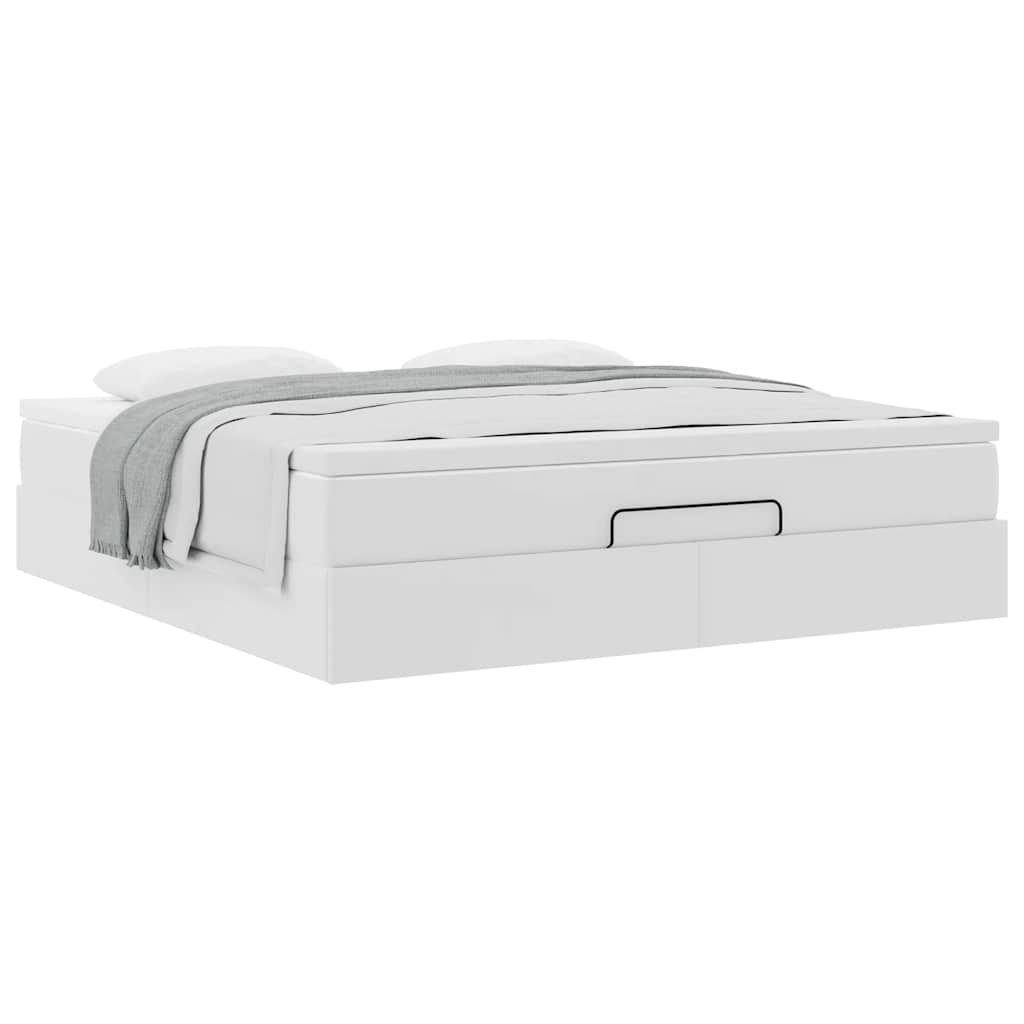 vidaXL Estructura cama otomana colchón cuero sintético blanco