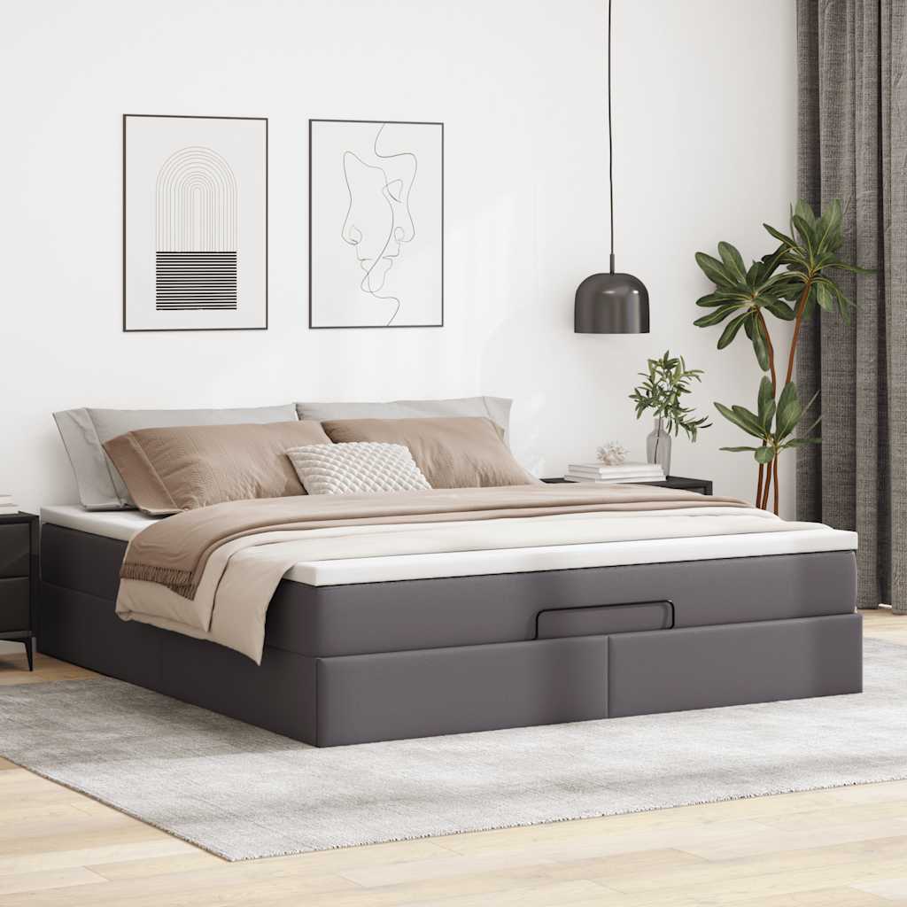 vidaXL Estructura cama otomana colchón cuero sintético gris 160x200cm