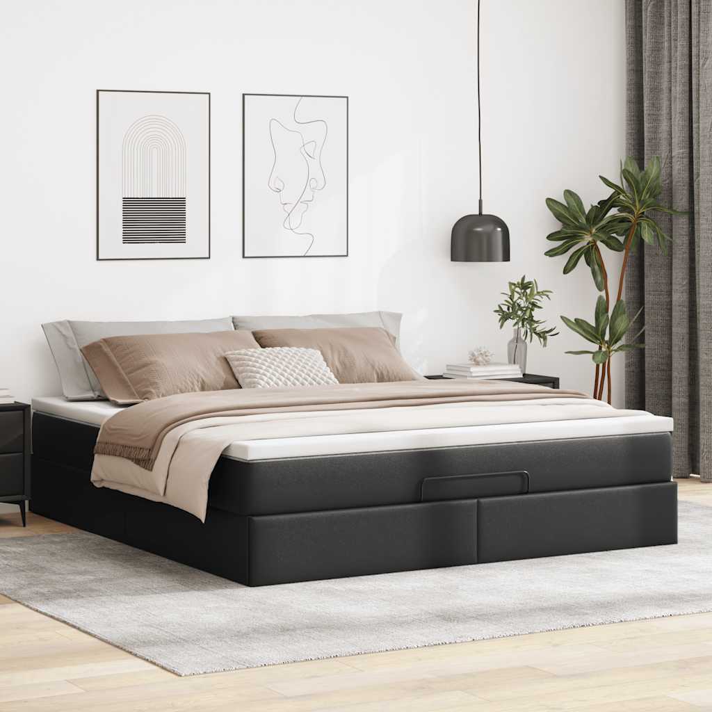 vidaXL Estructura cama otomana colchón cuero sintético negro 180x200cm