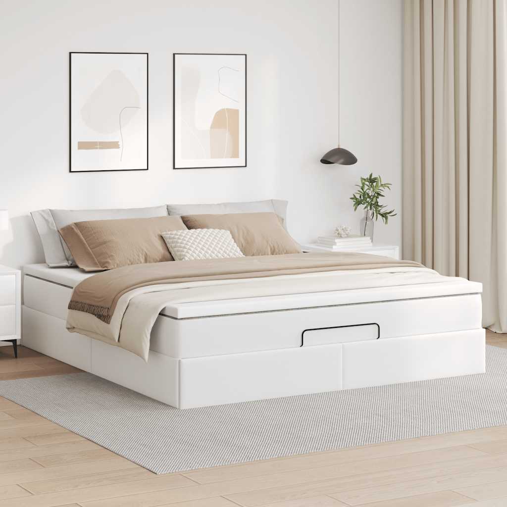 vidaXL Estructura cama otomana colchón cuero sintético blanco