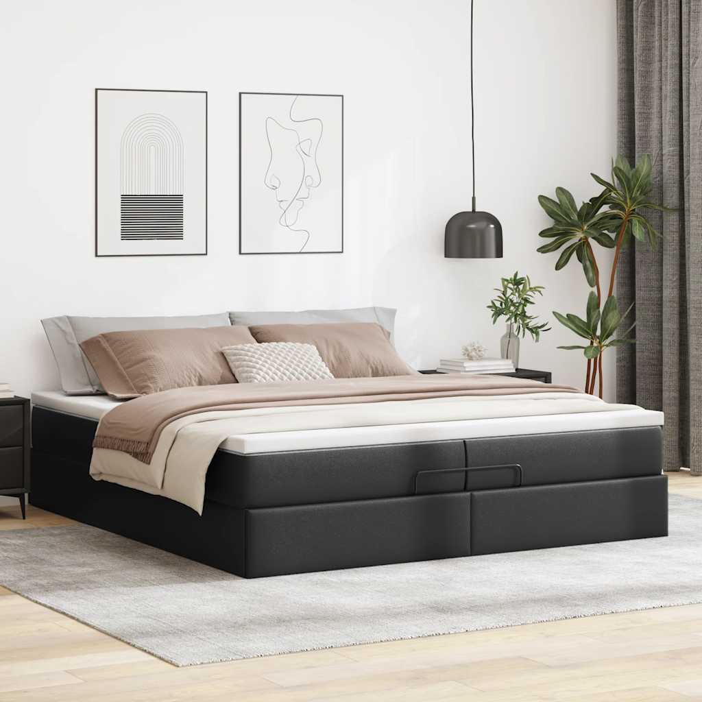 vidaXL Estructura de cama otomana con colchones cuero sintético negro