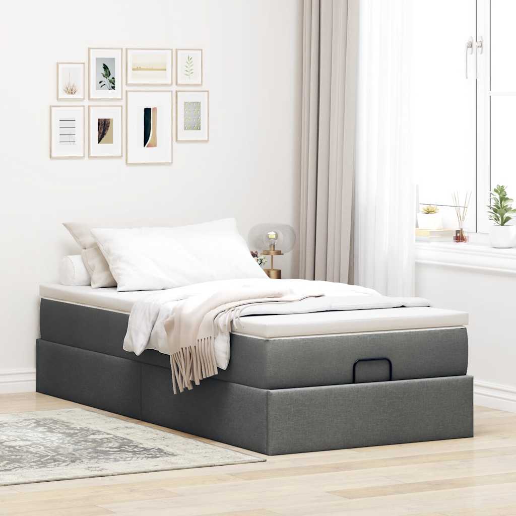 vidaXL Estructura cama otomana colchón tela gris oscuro 80x200cm