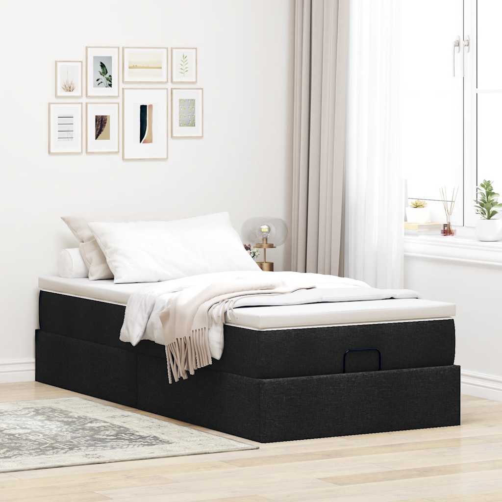 vidaXL Estructura de cama otomana con colchón tela negra 80x200cm