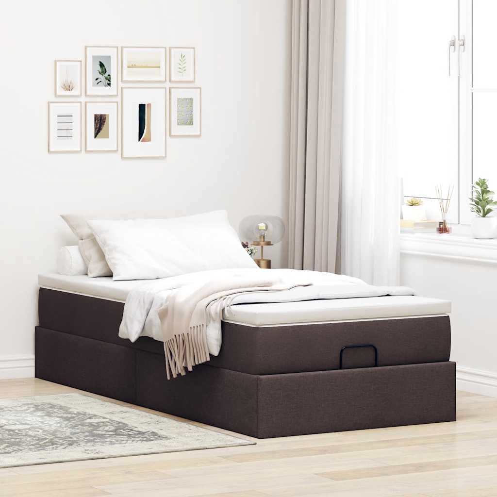 vidaXL Estructura cama otomana colchón tela marrón oscuro 80x200cm