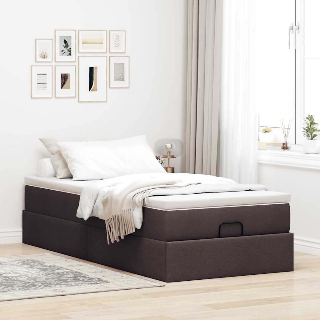 vidaXL Estructura cama otomana colchón tela marrón oscuro 90x190 cm