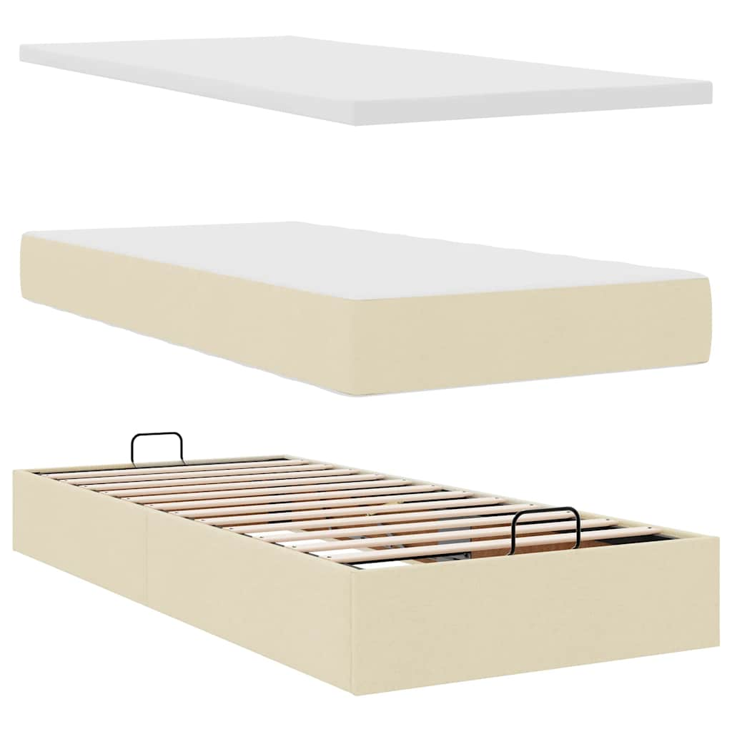 vidaXL Estructura de cama otomana con colchón tela crema 90x190cm