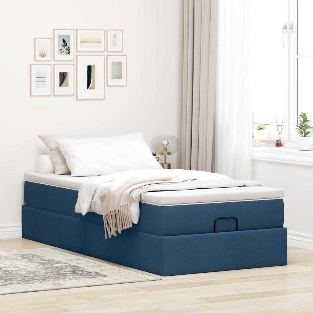 vidaXL Estructura de cama otomana con colchón tela azul 90x190 cm