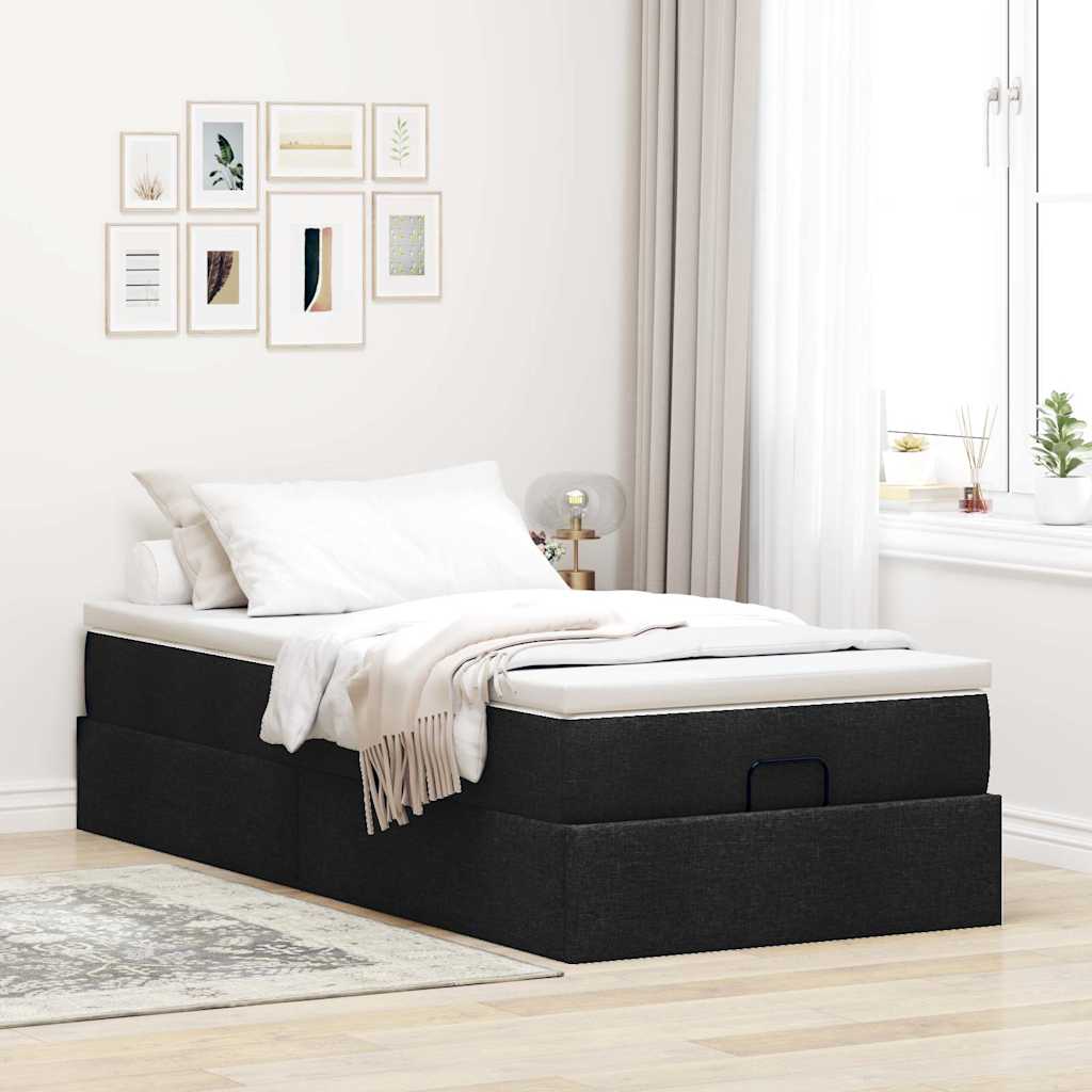 vidaXL Estructura cama otomana colchón tela negro 90x200 cm