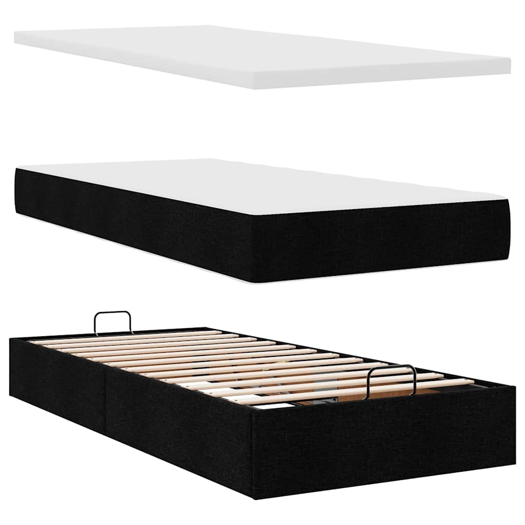 vidaXL Estructura cama otomana colchón tela negro 90x200 cm