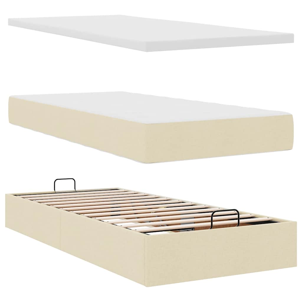 vidaXL Estructura de cama otomana con colchón tela crema 90x200cm