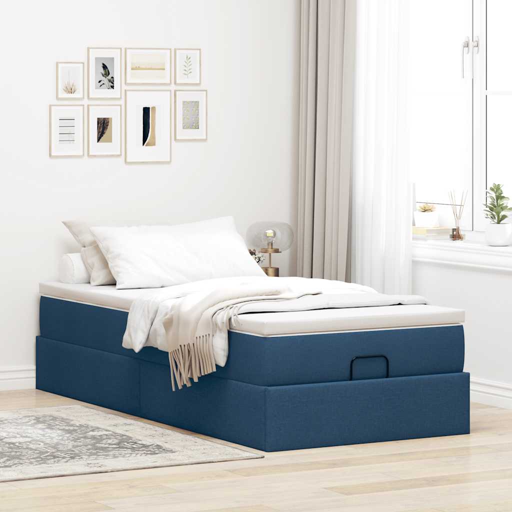 vidaXL Estructura de cama otomana con colchón tela azul 90x200 cm