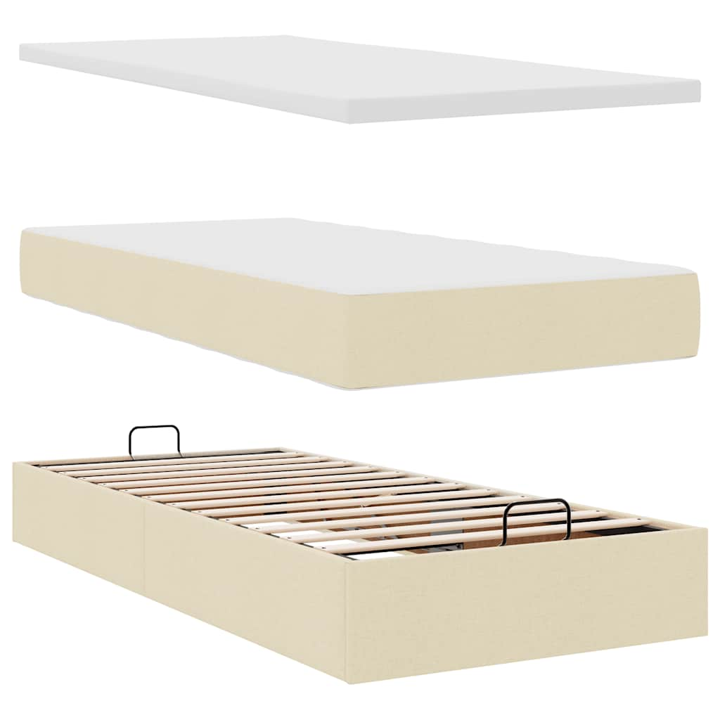 vidaXL Estructura de cama otomana con colchón tela crema 100x200cm