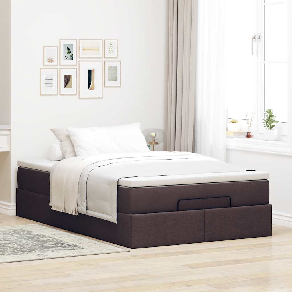 vidaXL Estructura de cama otomana colchón tela marrón oscuro 120x190cm