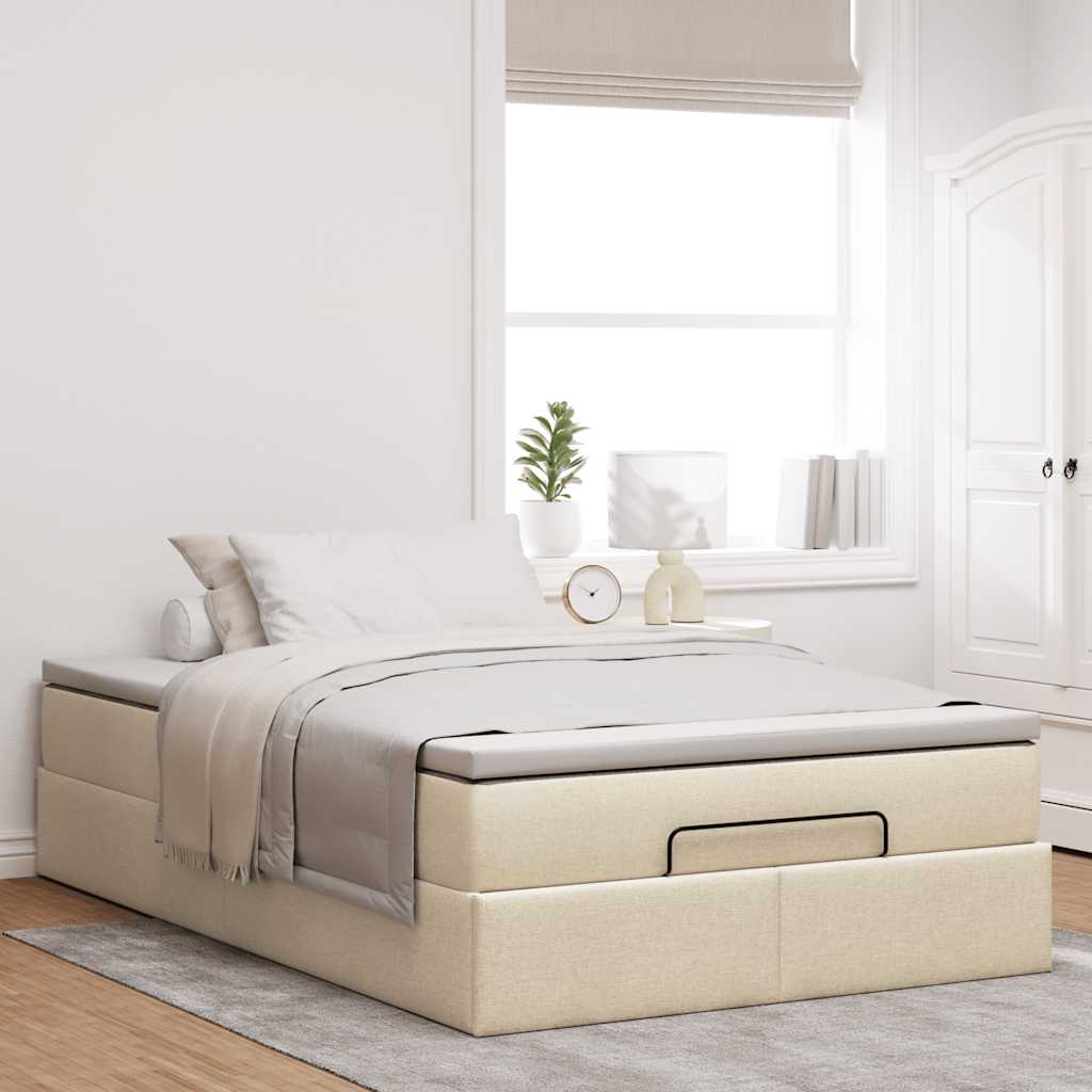 vidaXL Estructura de cama otomana con colchón tela crema 120x200 cm