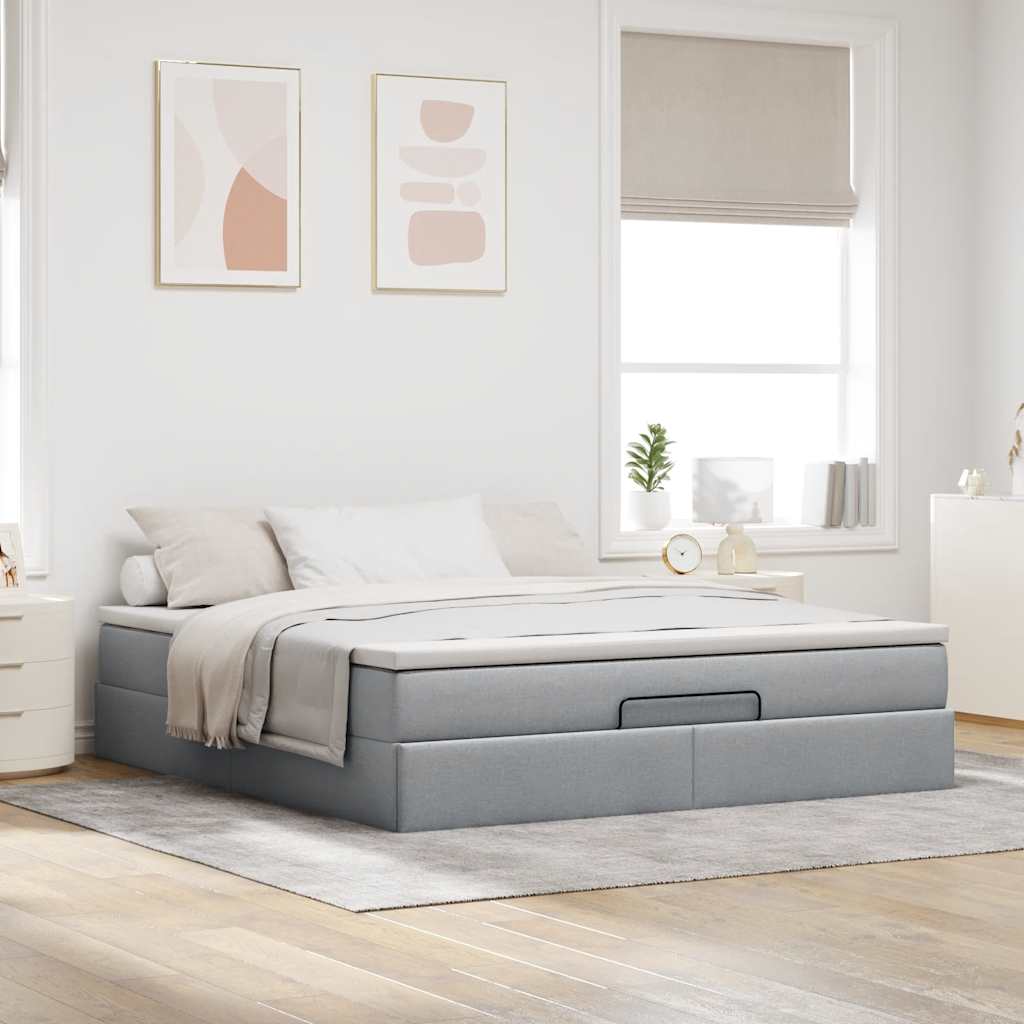 vidaXL Estructura de cama otomana colchón tela gris claro 160x200cm