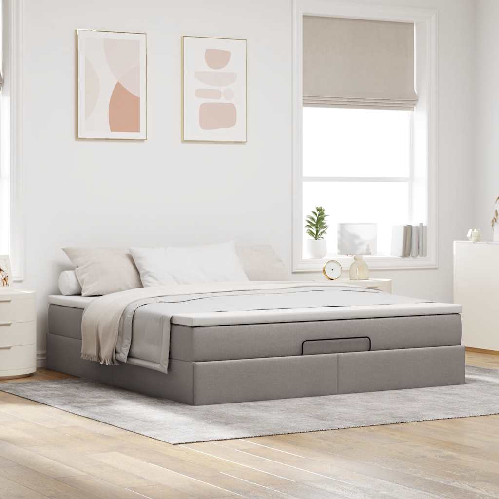 vidaXL Estructura de cama otomana colchón tela gris pardo 160x200cm