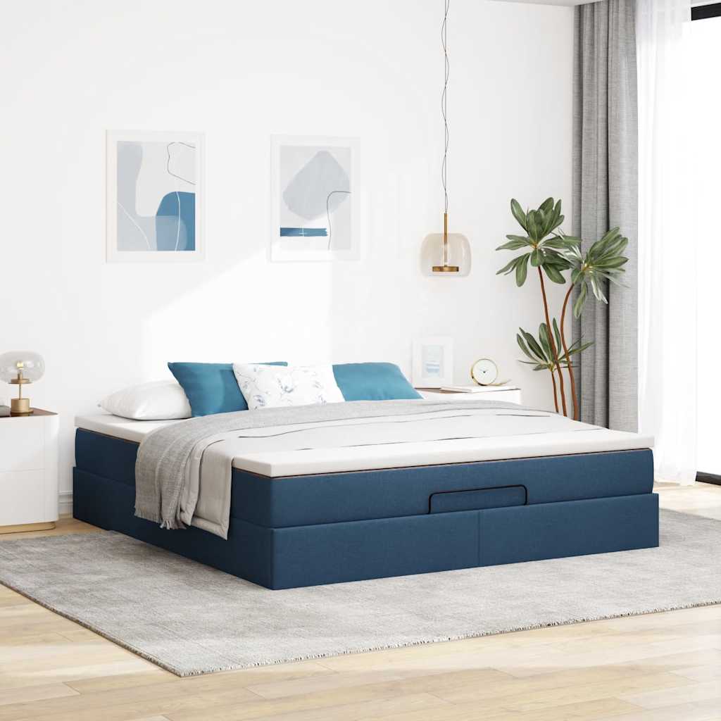 vidaXL Estructura de cama otomana con colchón tela azul 160x200 cm