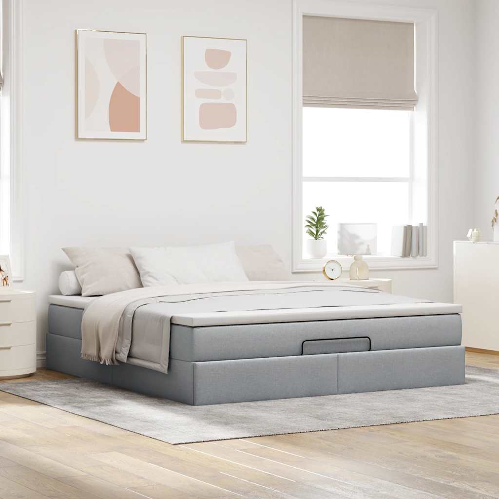 vidaXL Estructura de cama otomana colchón tela gris claro 180x200cm