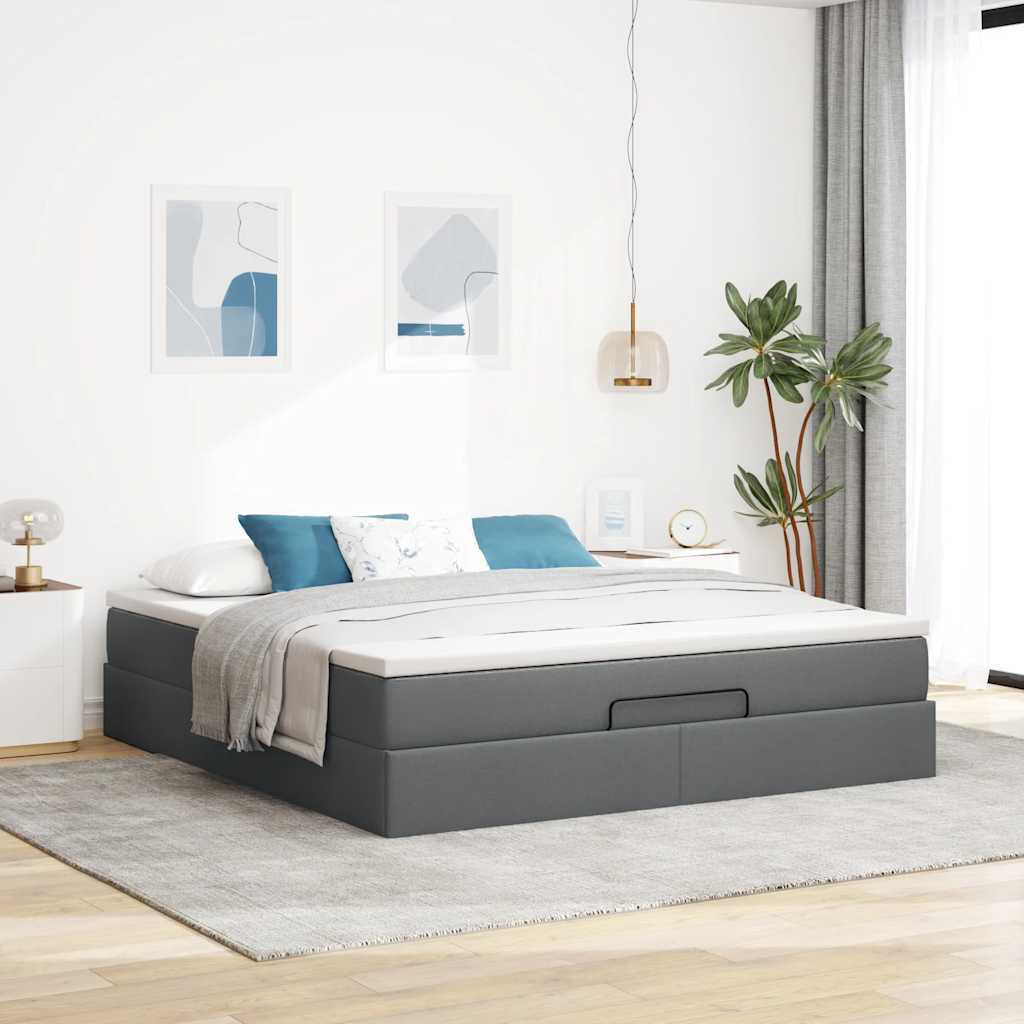 vidaXL Estructura cama otomana colchón tela gris oscuro 180x200cm