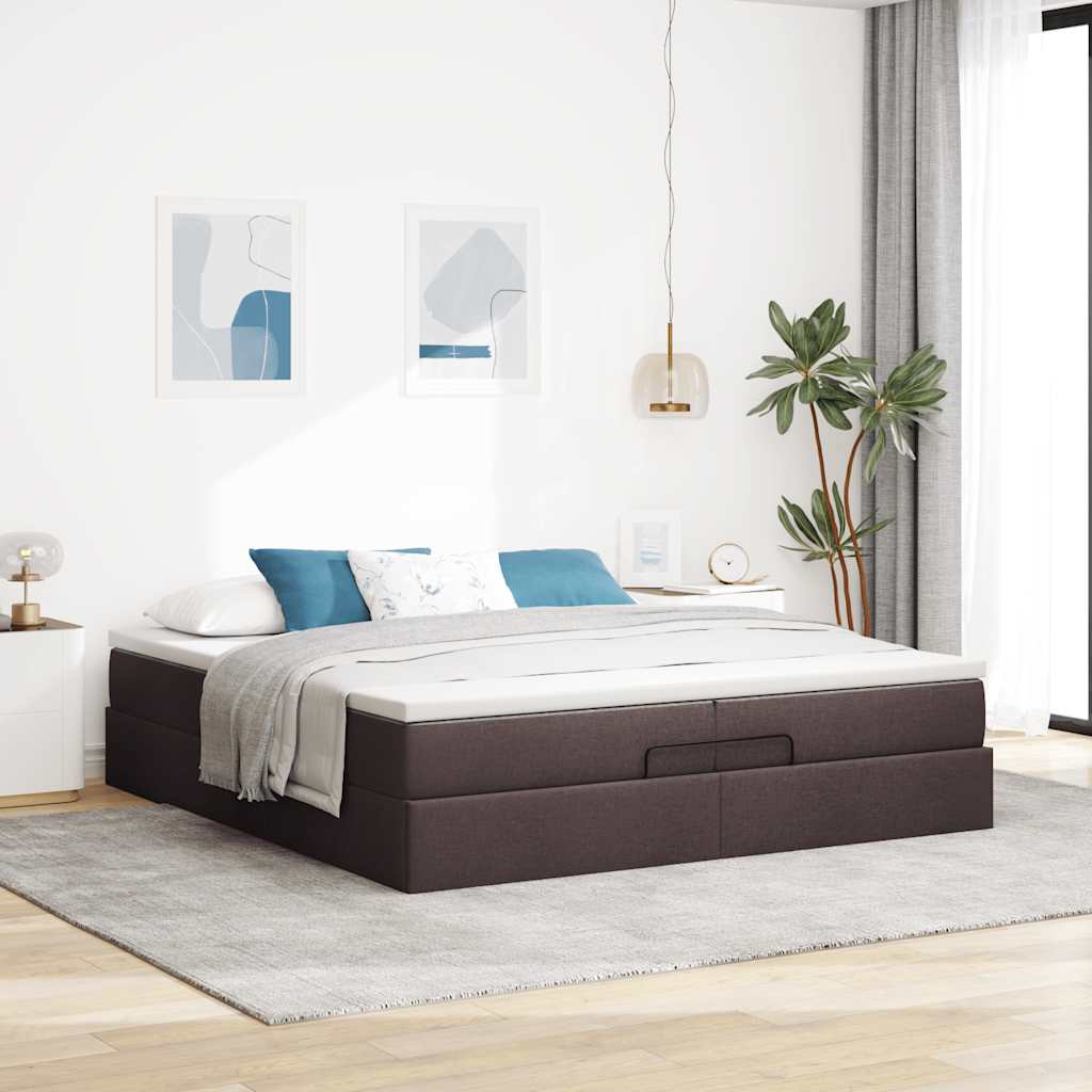 vidaXL Estructura cama otomana colchones tela marrón oscuro 200x200cm