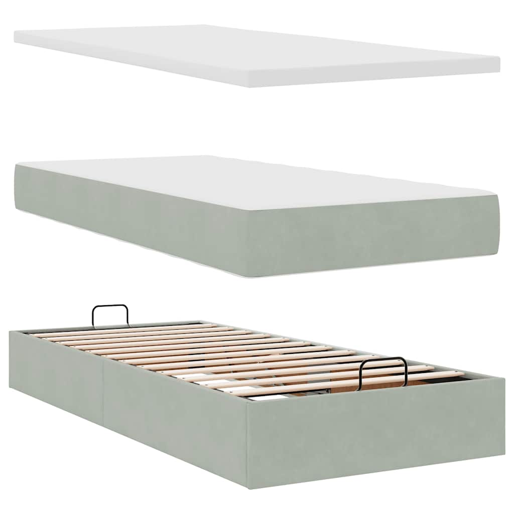 vidaXL Estructura cama otomana colchón terciopelo gris claro 80x200cm