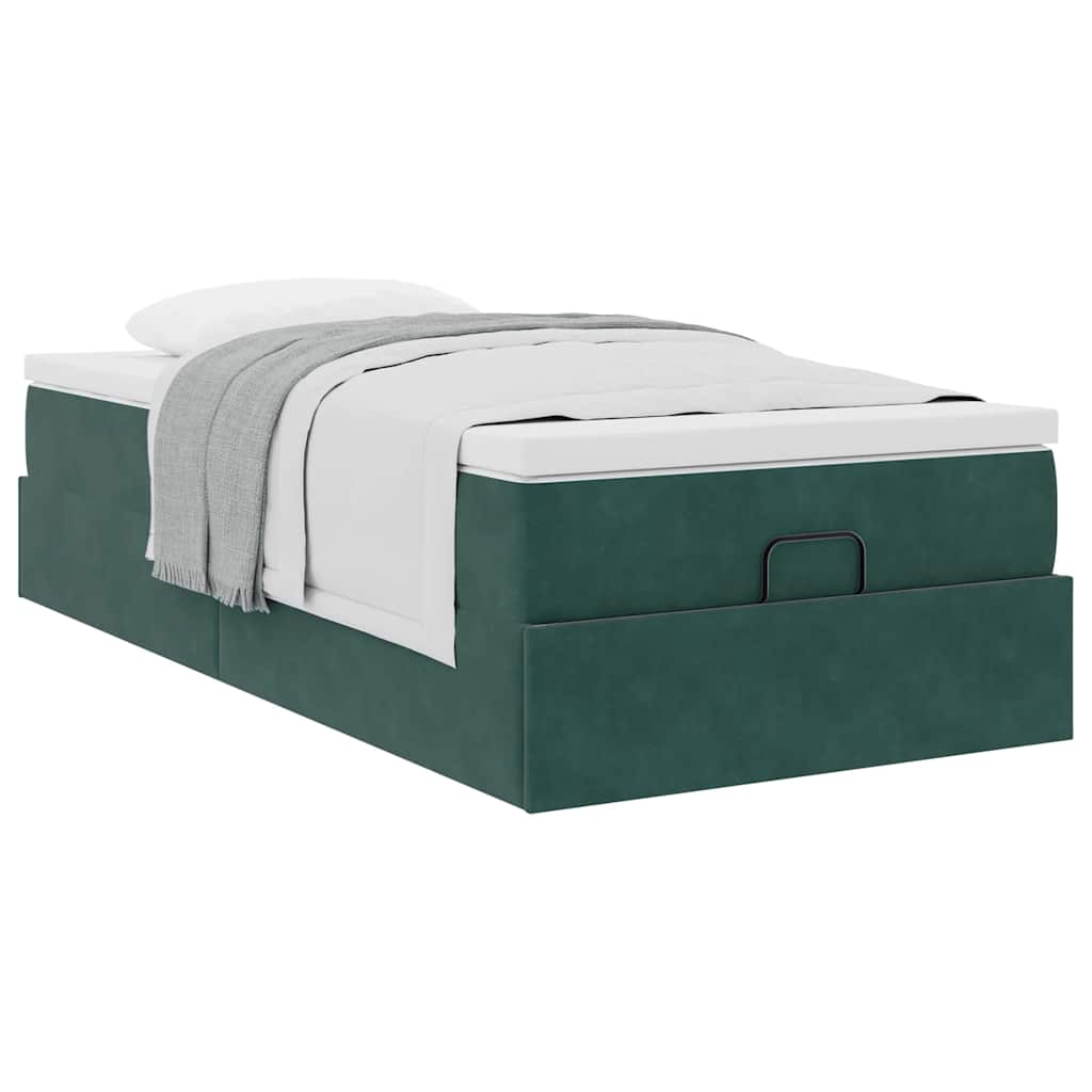 vidaXL Estructura de cama otomana con colchón terciopelo verde oscuro