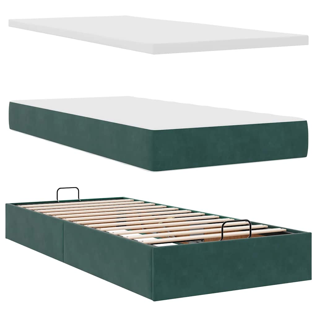 vidaXL Estructura de cama otomana con colchón terciopelo verde oscuro