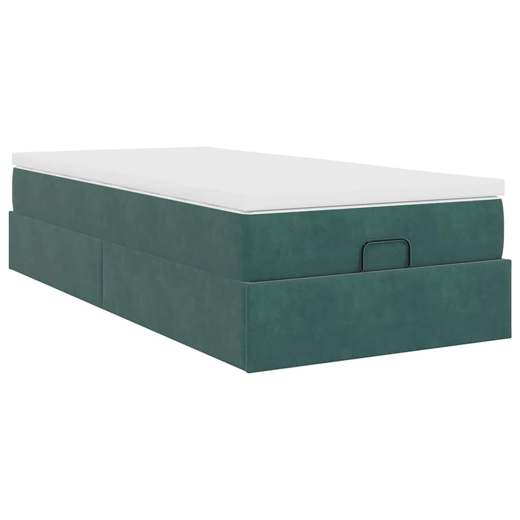 vidaXL Estructura de cama otomana con colchón terciopelo verde oscuro