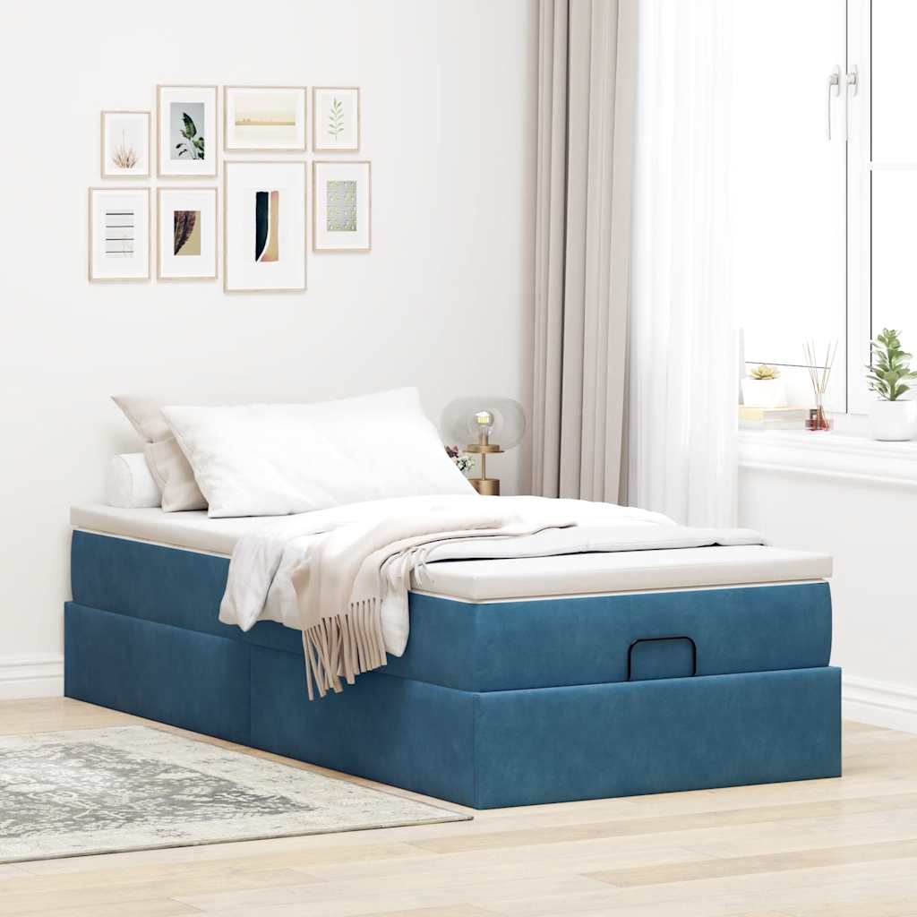 vidaXL Estructura cama otomana colchón terciopelo azul oscuro