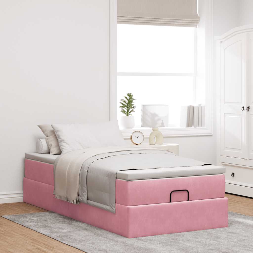 vidaXL Estructura cama otomana colchón terciopelo rosa 80x200cm