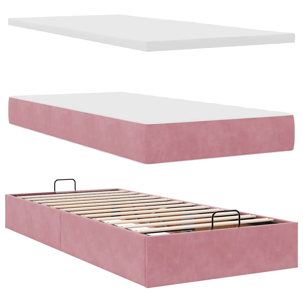 vidaXL Estructura cama otomana colchón terciopelo rosa 80x200cm