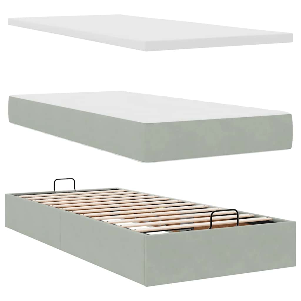 vidaXL Estructura cama otomana colchón terciopelo gris claro 90x190cm