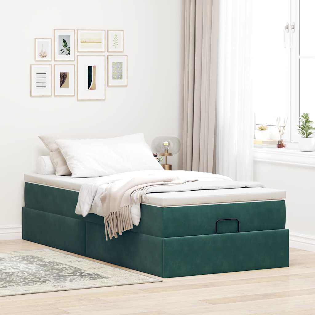 vidaXL Estructura de cama otomana colchón terciopelo verde oscuro