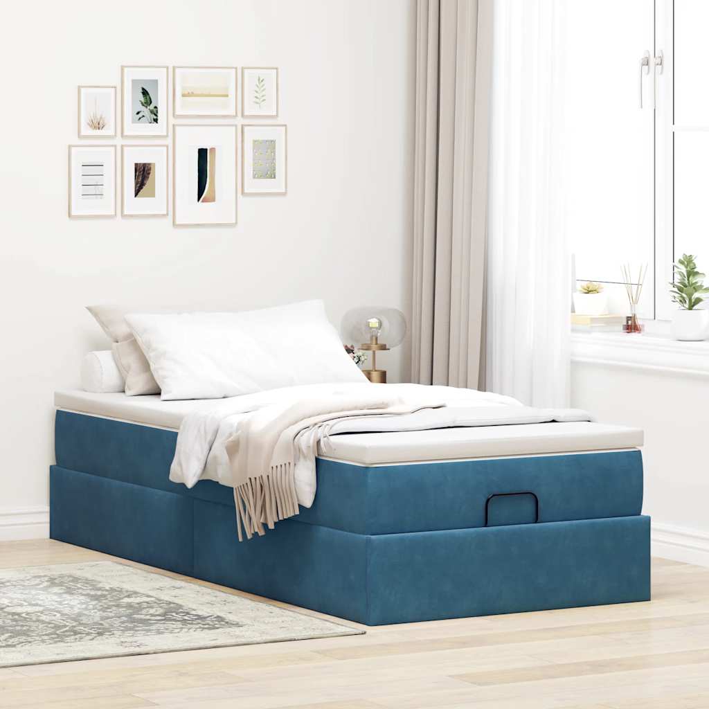 vidaXL Estructura de cama otomana con colchón terciopelo azul oscuro